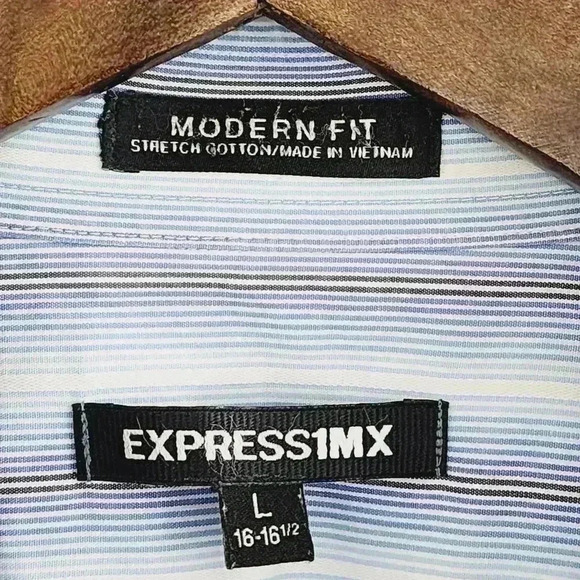 Express 1MX Modern fit striped stretch cotton button down dress shirt men's L - Picture 4 of 7